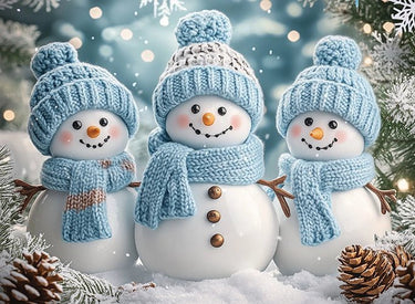 Cozy Snowman Family in Blue Puzzle | MakeYourPuzzles